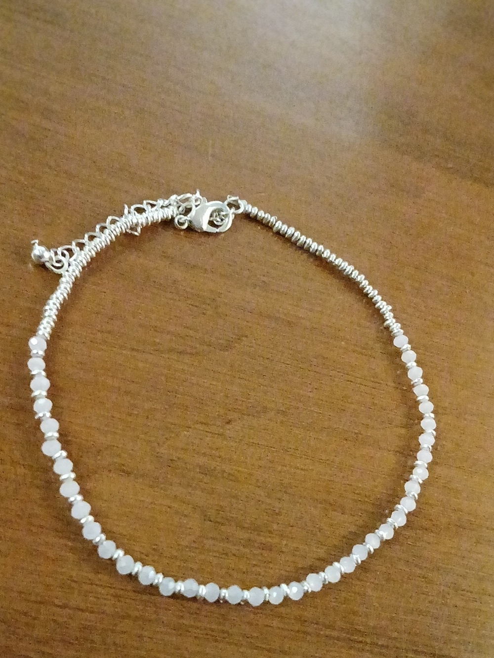 Delicate White Beaded Silver Toned  Anklet / Bracelet